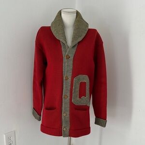Vintage 1930s Wool Shawl Collar Varsity Cardigan Sweater
